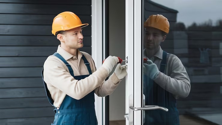 A man Is repairing sliding door